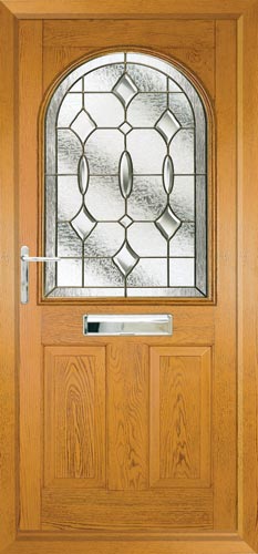 Stafford 1 composite door in Golden Oak with Clarity glass.