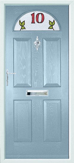 Conway 1 composite door in Duck Egg Blue with bespoke glass.