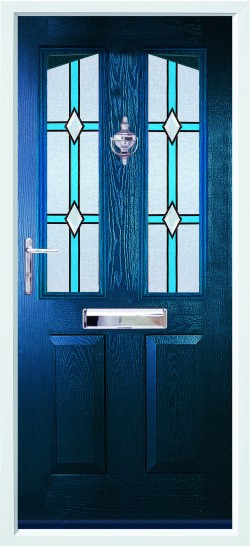 Harlech composite door in Blue with CTB glass.