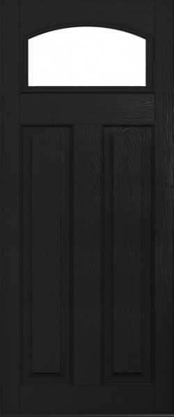 The London composite door in Black with glazed panel.