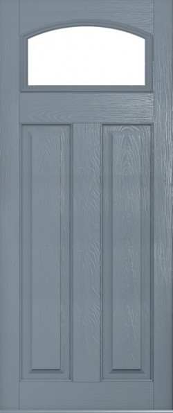 The London composite door in French Grey with glazed panel.