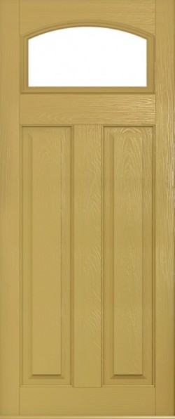 The London composite door in Golden Sand with glazed panel.