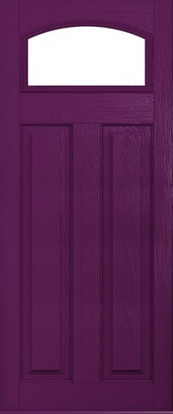The London composite door in Rich Aubergine with glazed panel.