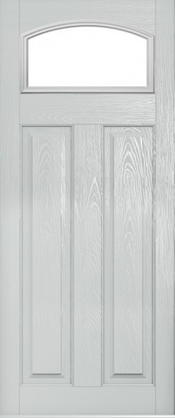The London composite door in White with glazed panel.