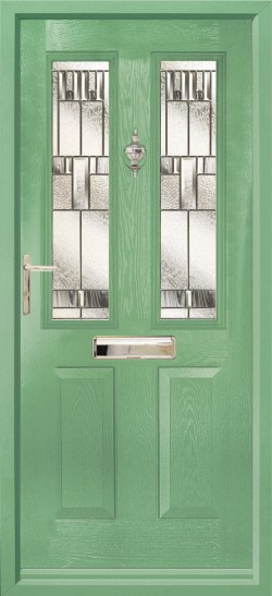Ludlow 2 composite door in Chartwell Green with Prairie glass