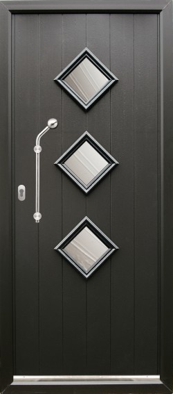 Roma composite door shown in Black with matching Black frame, ES 21 Door handle and key only security locking option.