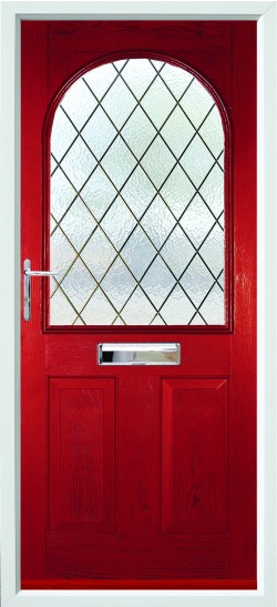 Stafford composite door in Red with Diamond Lead glass.