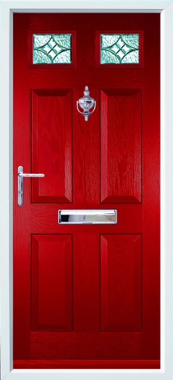 Tenby 2 composite door in Red with Royale glass.