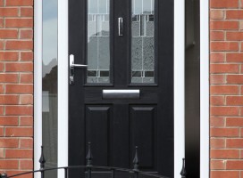 Ludlow 2 composite door in Black with Prairie glass and integrated side panels.