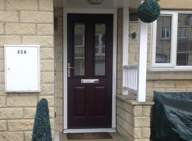 Ludlow Composite Door in Rosewood with White frame and frosted glass, Longwood, Huddersfield