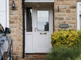 Beeston composite door in White with bespoke glass and side panel, Shelley, Huddersfield