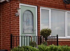 Stafford composite door in Chartwell green with reflective glass, Meltham